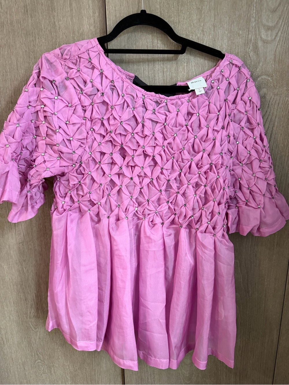 Maeve Brand Pink Embellished Smock Top